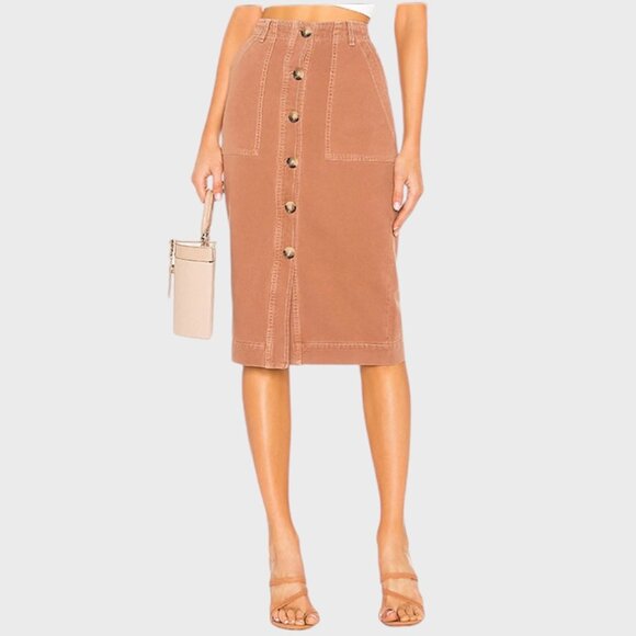 Free People Button Front Midi Utility Skirt Womens Size 12 - Picture 6 of 12